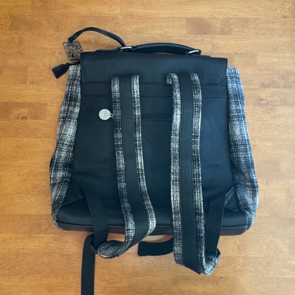 Christian Lacroix black/white plaid wool backpack purse - Picture 3 of 10